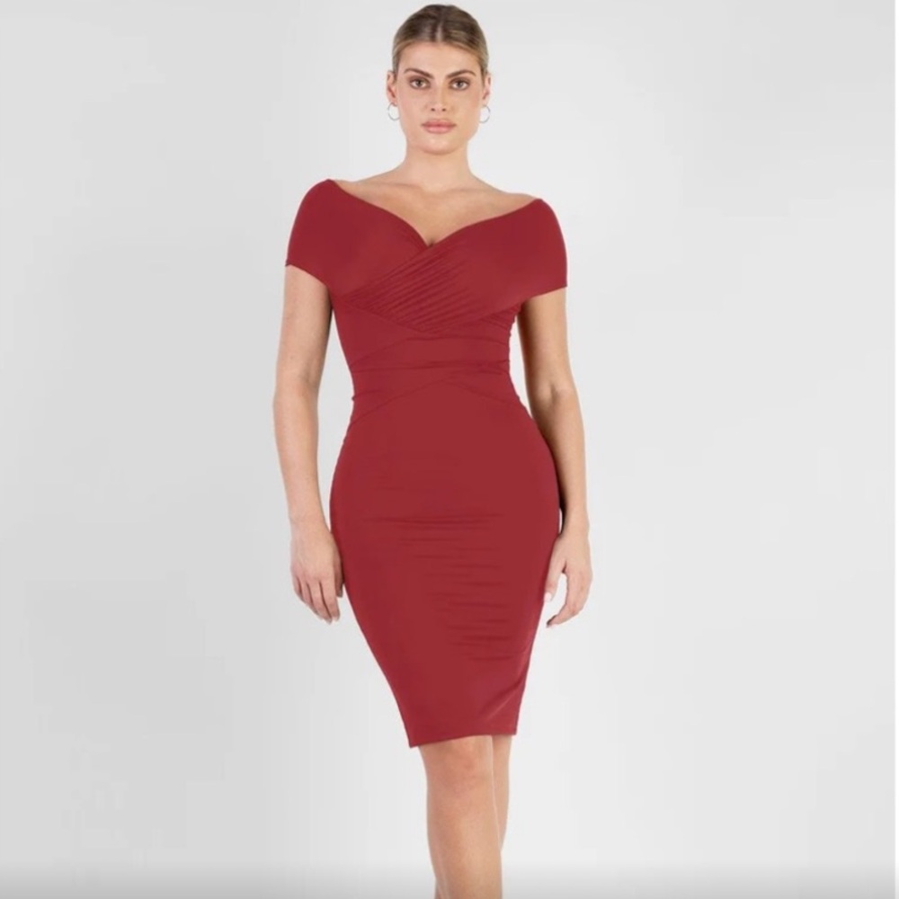 Popilush Chic Off-Shoulder Red Midi Dress